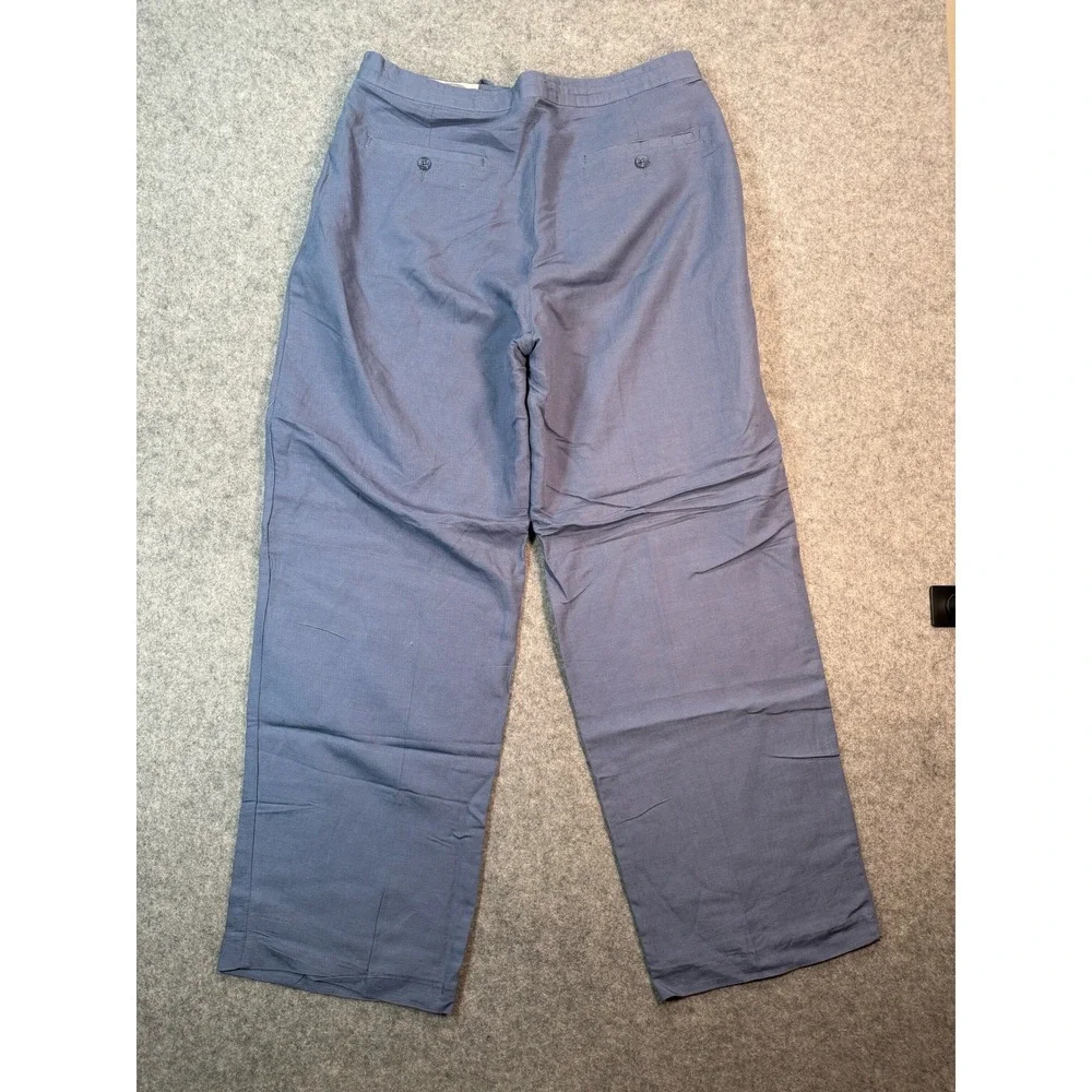 Line Uomo Mens Blue Grey Linen Viscose Drawstring Straight Leg Pants W36 L32